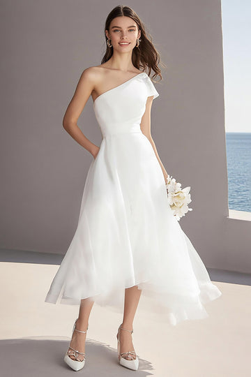 Organza Ivory One Shoulder A Line Maxi Engagement Dress